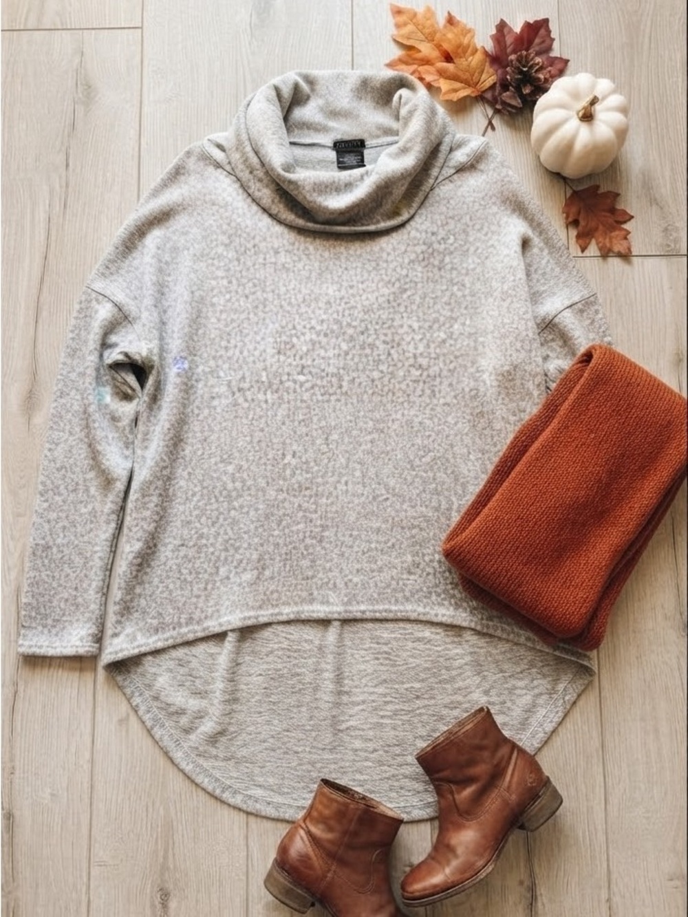 GUILTY Gray Marl Cowl Neck Tunic Sweater Large